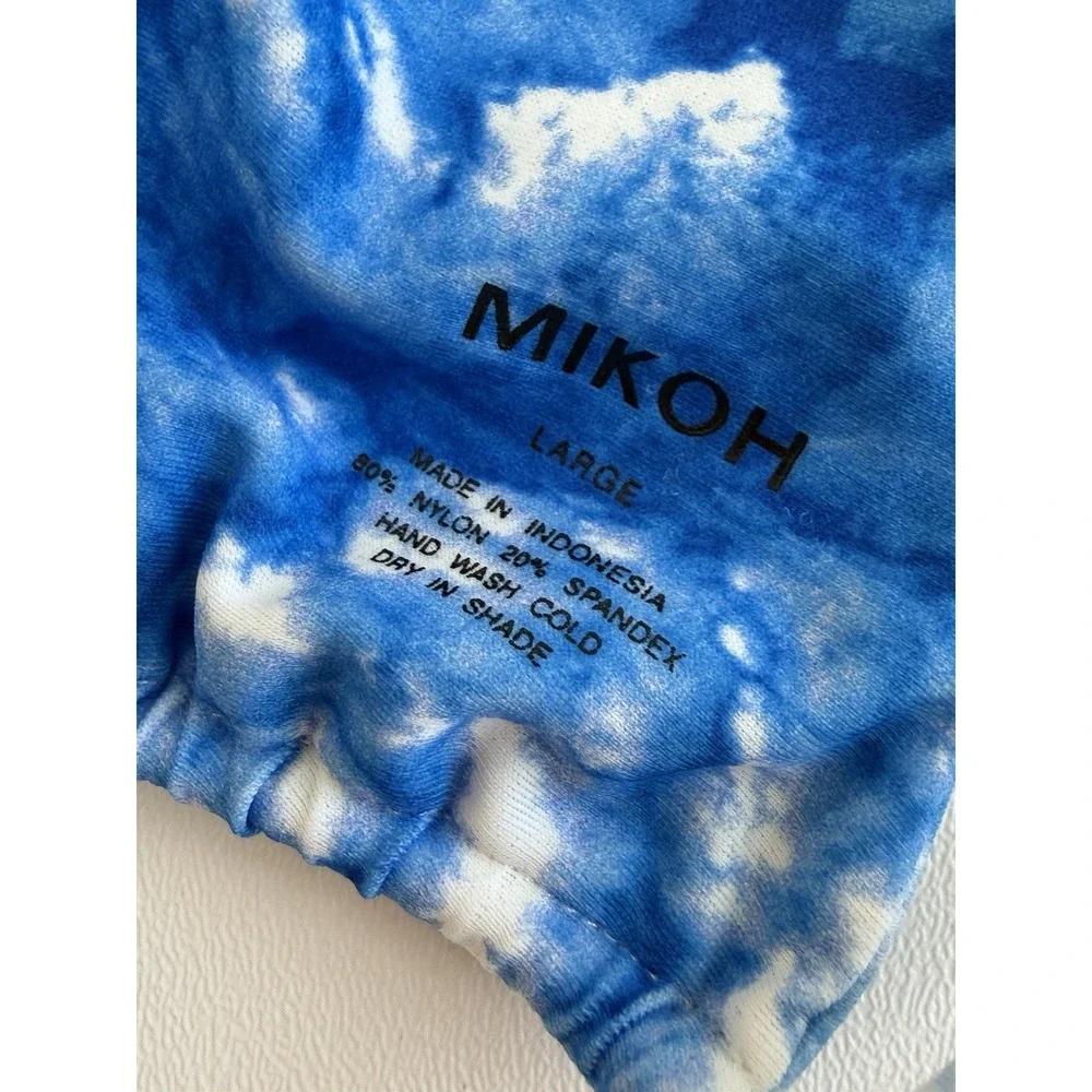Mikoh Blue White Wave Tie Dye Triangle Bikini Top Strappy Halter Swim Sz L Soft